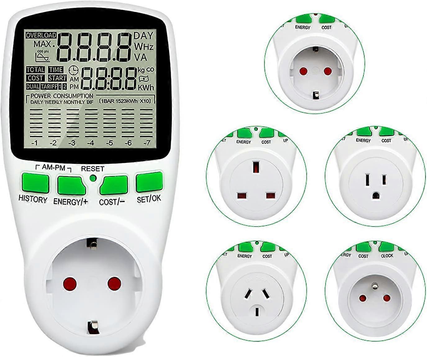 Power Meter with Digital LCD Power Meter, Billing Socket, Meter Socket, Multi-Function Power with Power Monitor Plug Power Watt Voltammeter, White