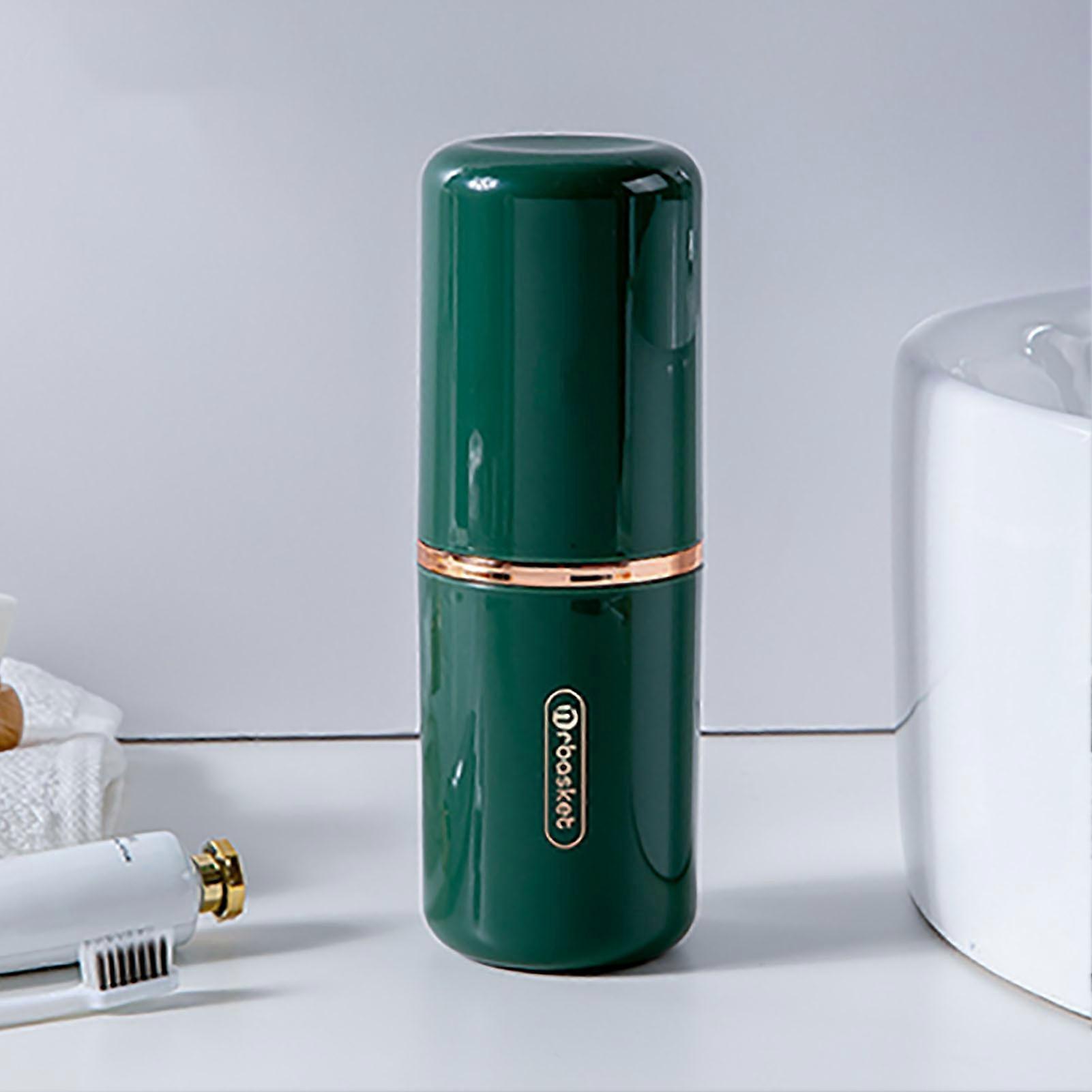 旅行歯ブラシカップセット大容量ペットPPポータブルブロンズ歯ブラシホルダー旅行キャンプ用グリーンゴールド