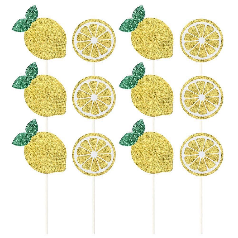 12pcs Creative Lemon Cake Inserts Party Cake Inserts Birthday Cake Inserts