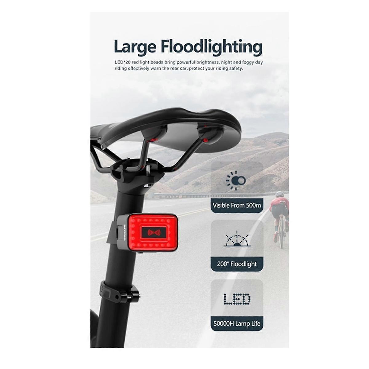 Bicycle Intelligent Radar Tail Light Bike Smart Rear Brake Sensing Lamp Ebike LED Cycling Sensor Warning Taillight