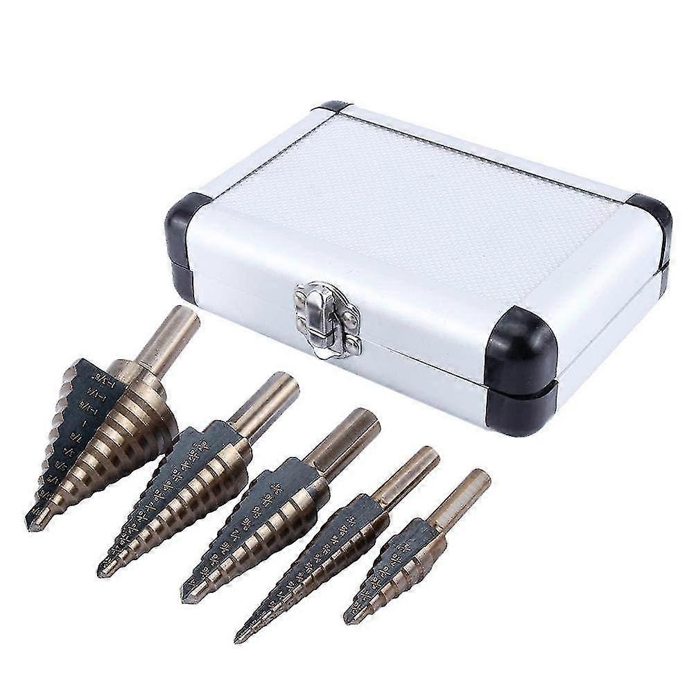 Titanium drill set, 5 pcs. Large HSS Cobalt Taper Drill Bit Set Hole Cutter Drill Bit Set Power Tool + Case
