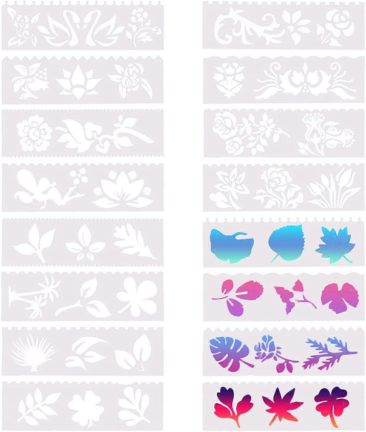 16pcs Plastic Painting Stencils 2 x 7inch Small Reusable Tiles Template Set Laser Cut Graphics Template Flowers for Hand Drawing Template DIY Diary Gr