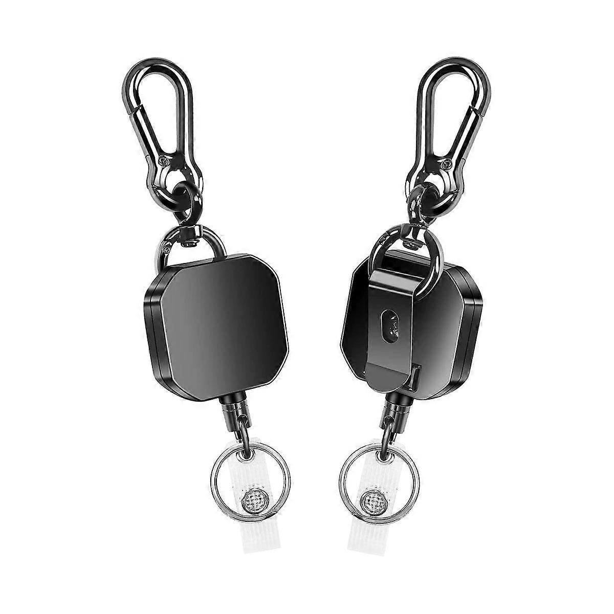 2 Pack Retractable Keychain, Heavy Duty Metal ID Holder Key Reel, Carabiner Keychain with Belt Clip