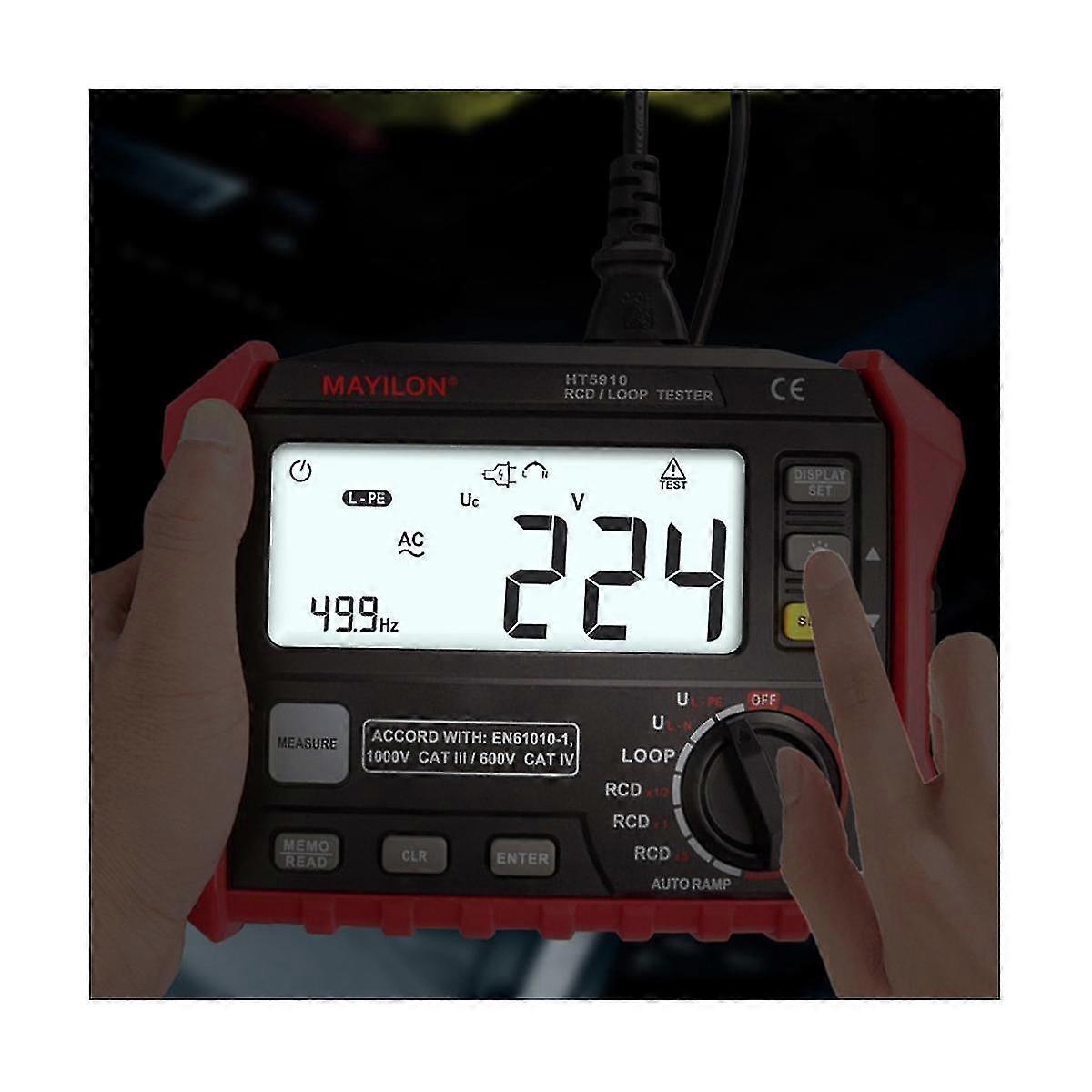 Ht5910 Misuratore di resistenza digitale Tester interruttore di perdita 4,7 pollici Lcd Rcd / loop Tester 1000 Data Stora