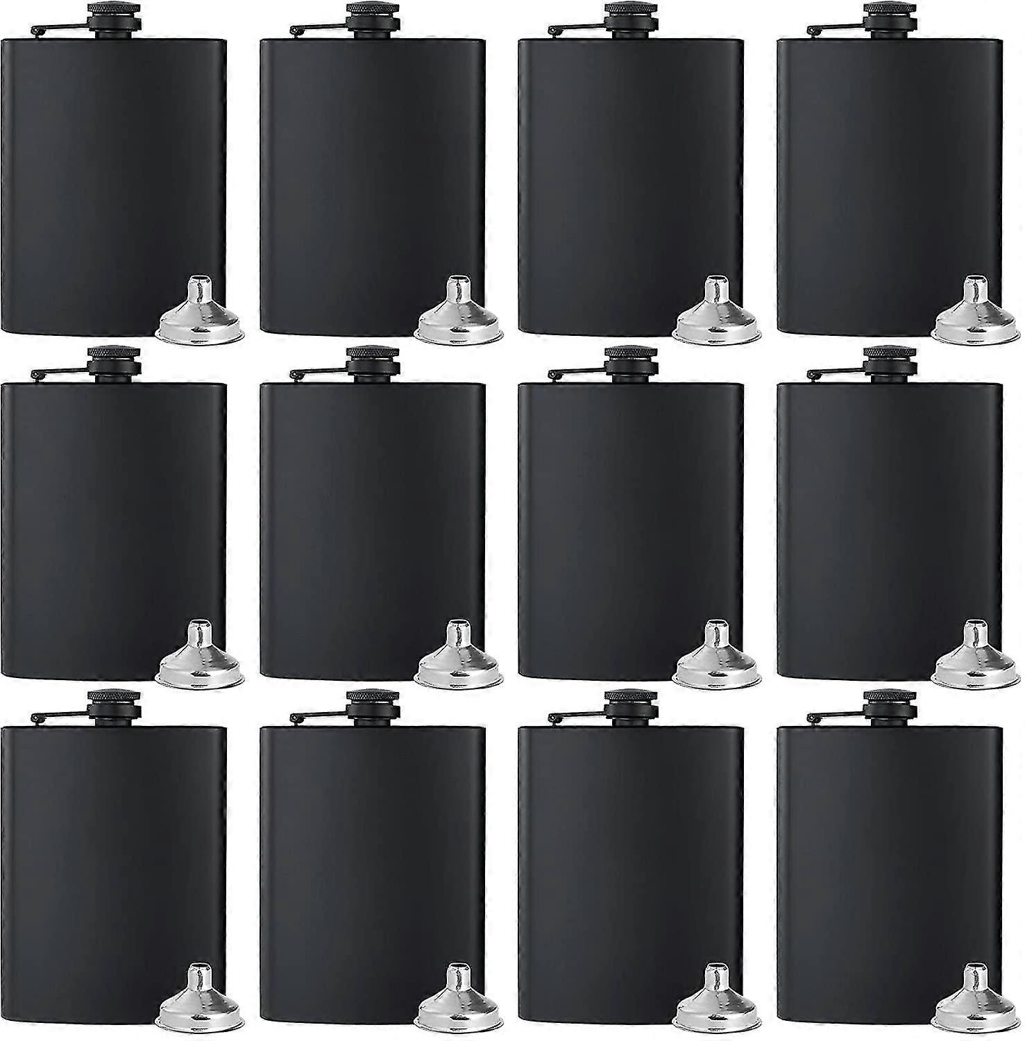 Set di 12 hip flask 8oz per liquore nero in acciaio inossidabile con imbuto da 12 pezzi