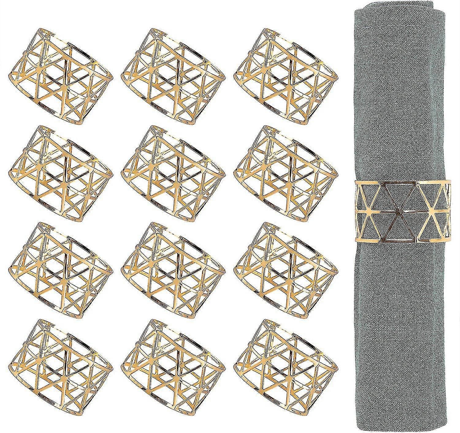 Ronds de serviette, 12 ronds de serviette dorés, porte-ronds de serviette pour salle à manger