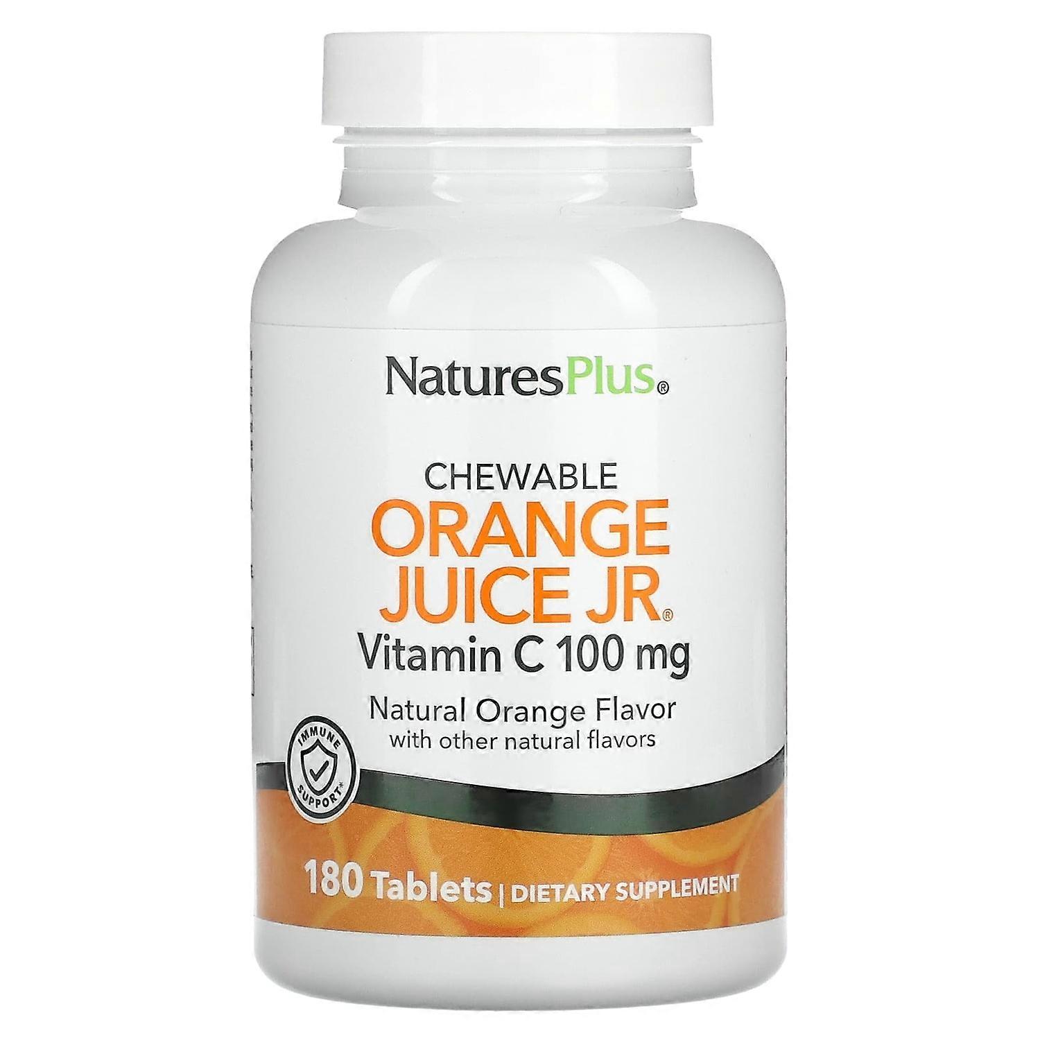 NaturesPlus, Orange Juice Jr Chewable Vitamin C, Natural Orange, 100 mg, 180 Tablets