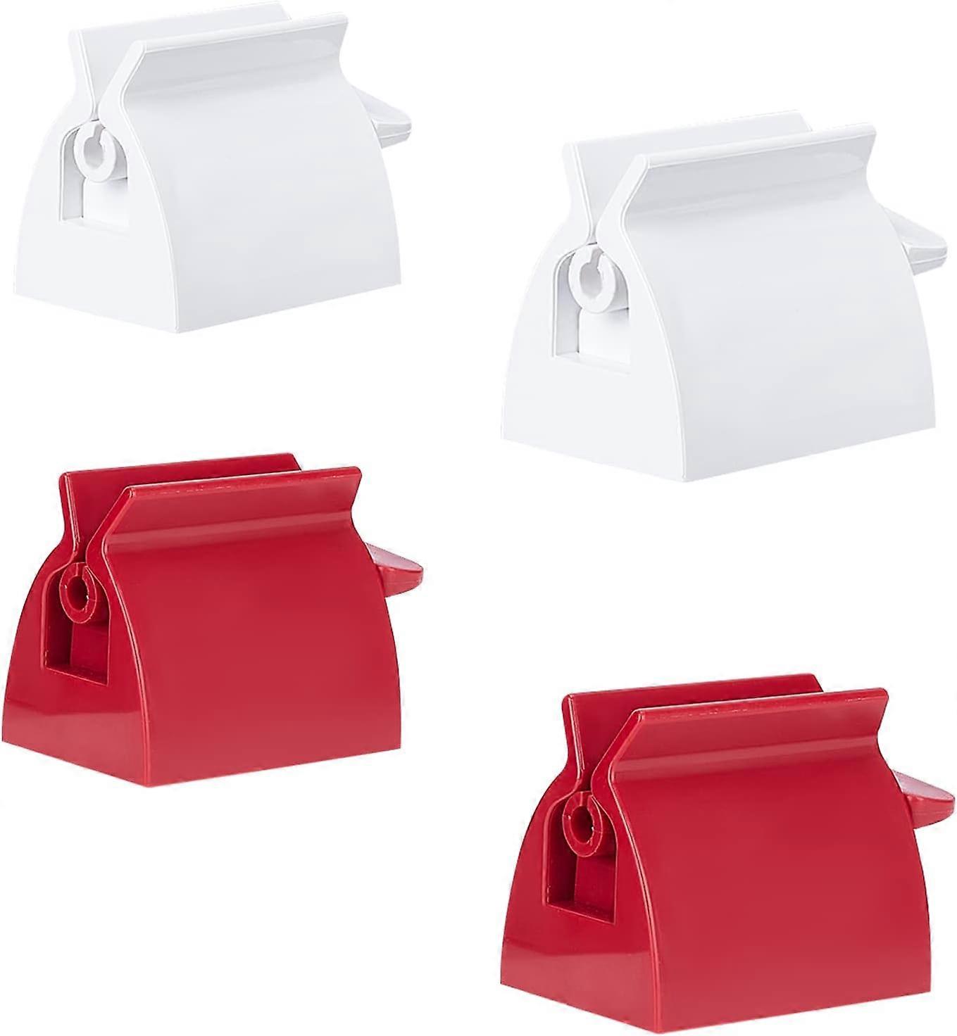 4Pcs 2 Size Plastic Toothpaste Squeezer Rolling Tube Toothpaste Dispenser Toothpaste Seat Holder Stand with Non-Slip Mat for Bathroom