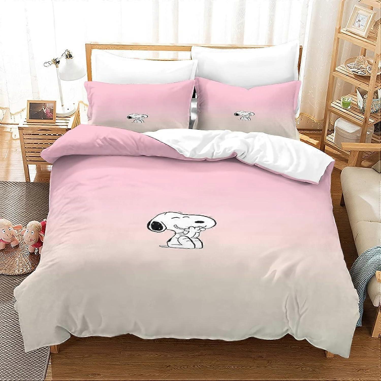 Snoopy Bedding Set, Duvet Cover and Pillowcases, Soft Microfiber with Zipper Closure, Animated Characters Pattern D for Kids and Adults 135*200 CM