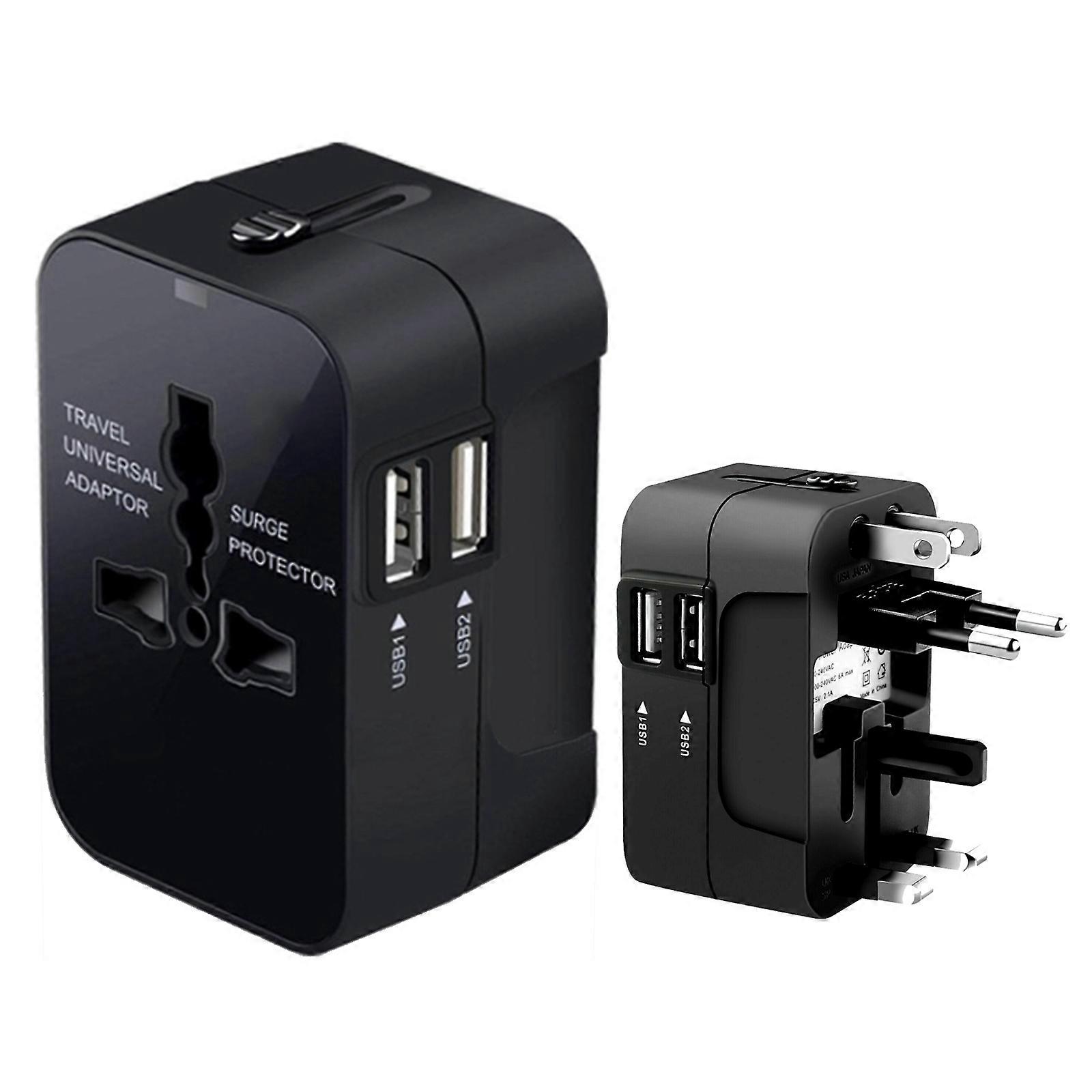 2 محول منفذ طاقة USB الاتحاد الأوروبي والولايات المتحدة المملكة المتحدة الاتحاد الأفريقي العالمي محول قابس السفر العالمي