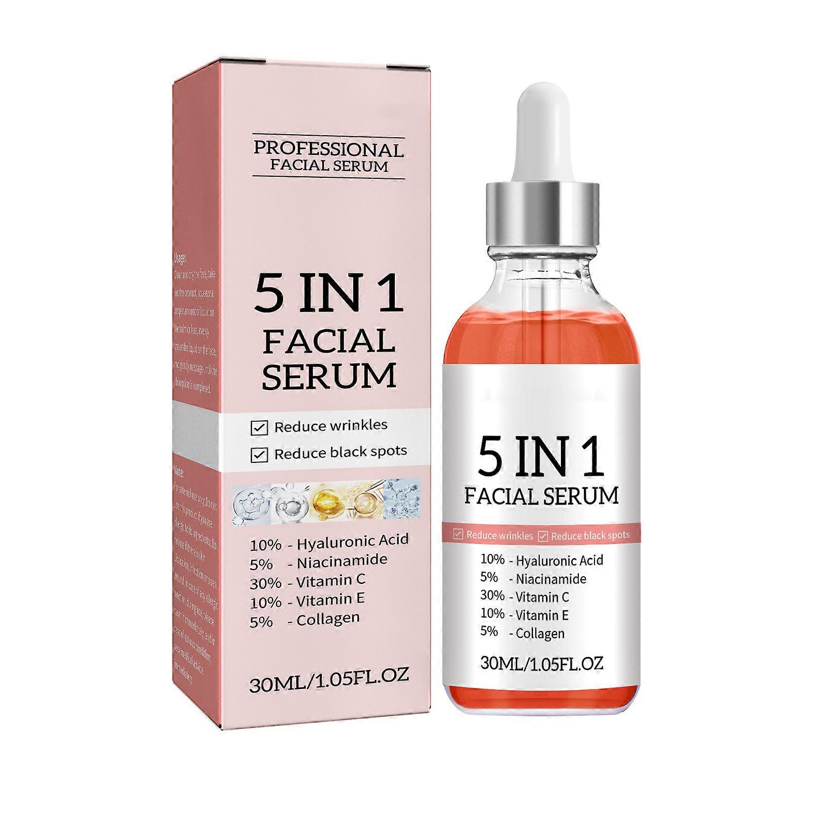 5 في 1 مصل مضاد للتجاعيد للوجه حمض الهيالورونيك الكولاجين المضاد للشيخوخة رفع مزيل الخطوط الدقيقة المزيل تفتيح الهالات السوداء تتلاشى بقع البشرة تفتيح جوهر