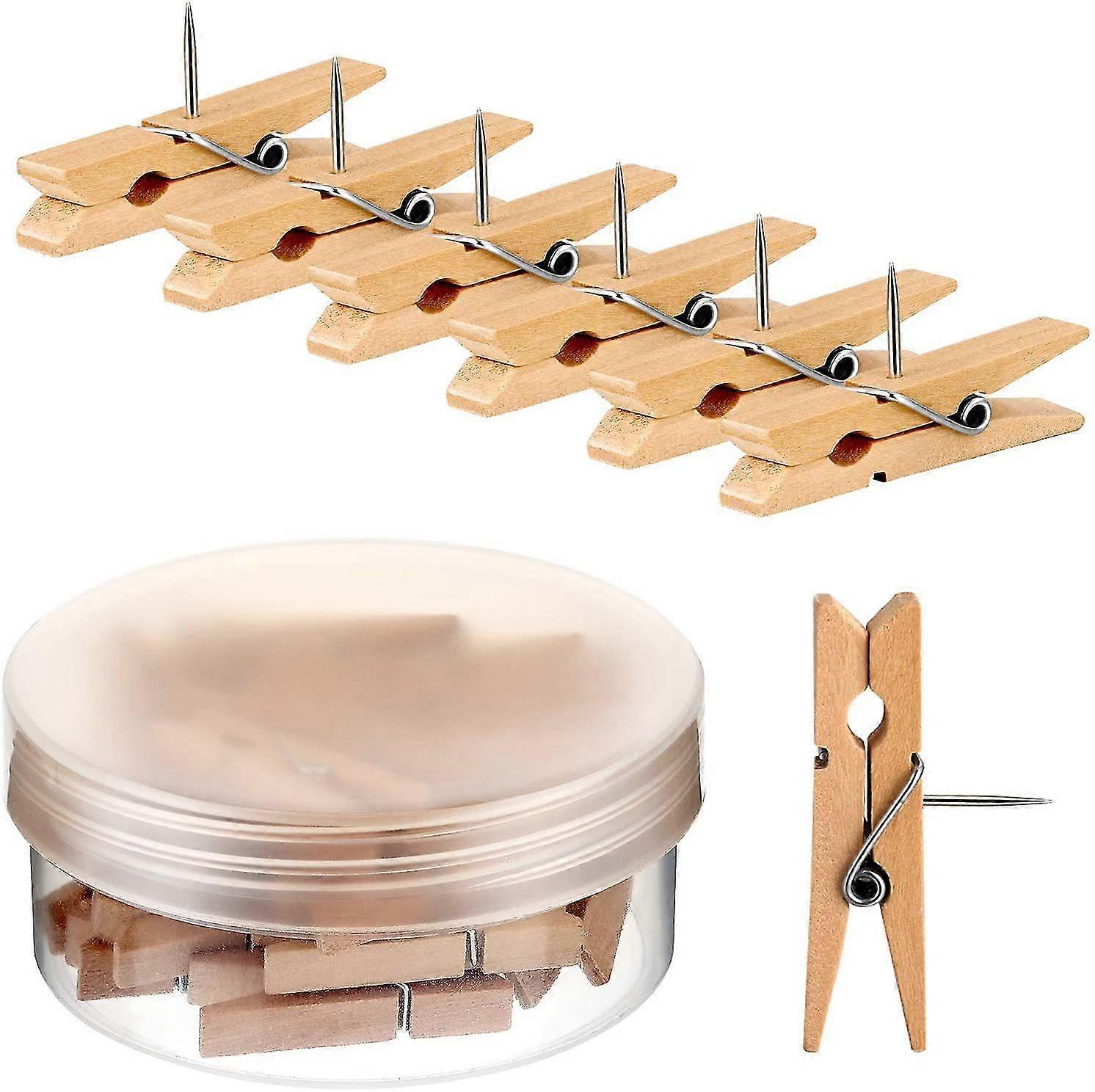 Wabjtam Promotional Pins With Wooden Clips Dowels Cork Board Artwork Notes Photos And Craft Projects (50)