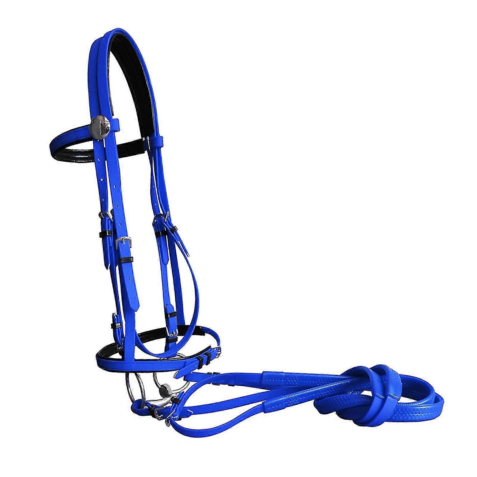 Horse Bridle With Rein Durable Side Pull Bridle Reins Halter Equestrian Gear L Size Blue