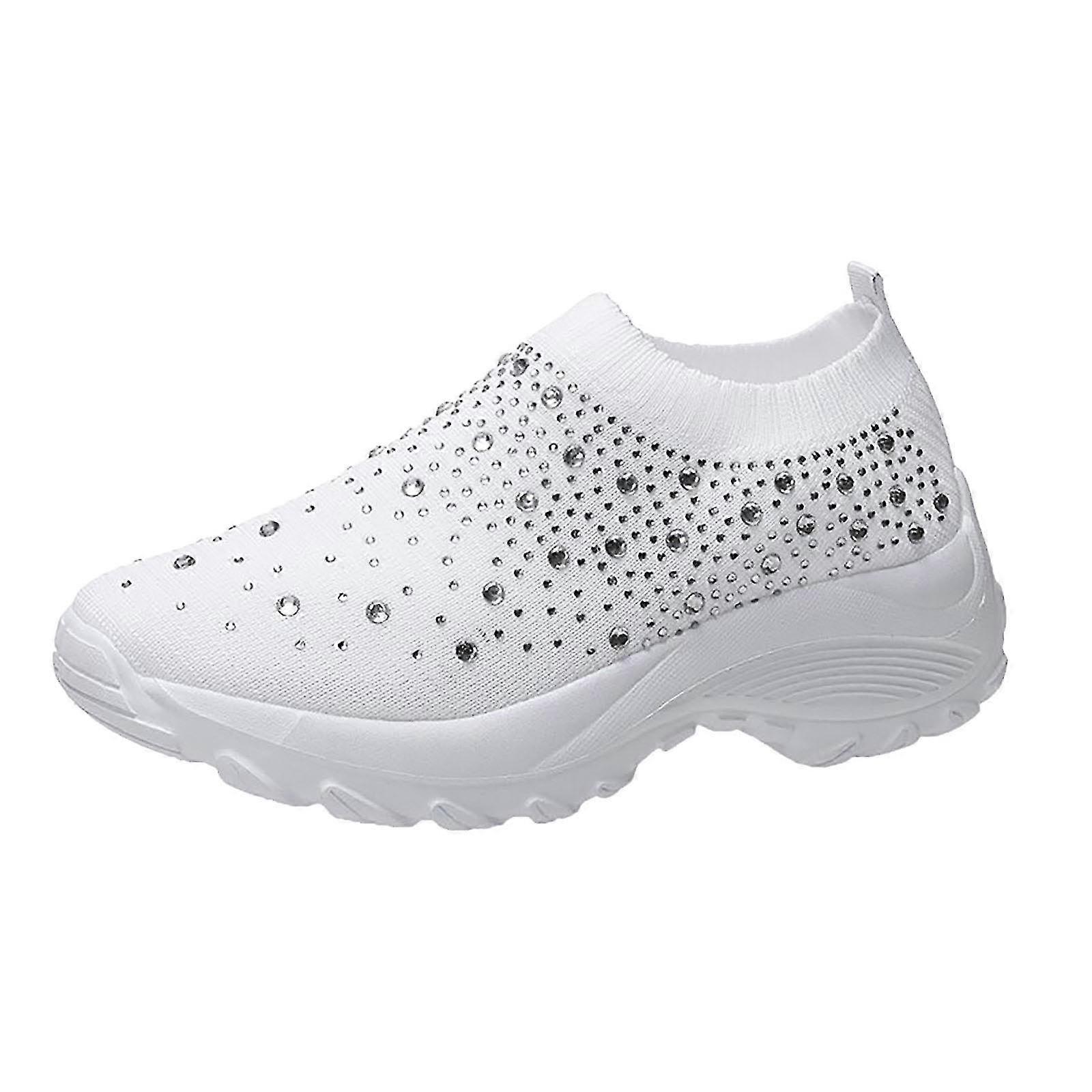 New Large Size Rhinestone Striped Mesh Sneakers Platform Casual Overshoes