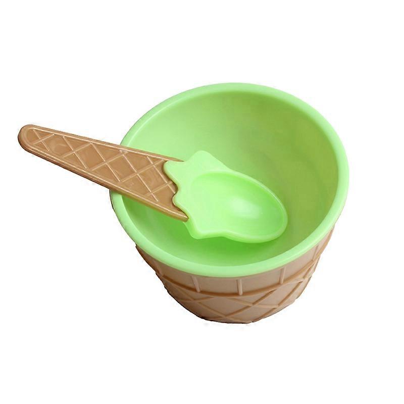 1 Set Ice Cream Bowl Eco-friendly Cartoon Shape Plastic Dessert Yogurt Cup with Spoon for Home KAESI