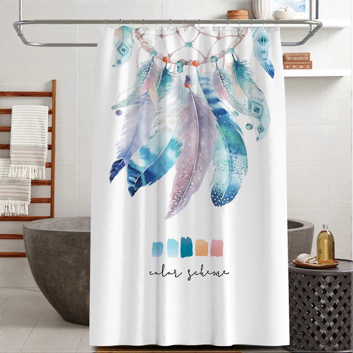Mildew Proof Shower Curtain 180x200cm,machine Washable Fabric Shower Curtain With 12 Rust Proof Hooks,bohemian Style Polyester Shower Curtain (180_x_2