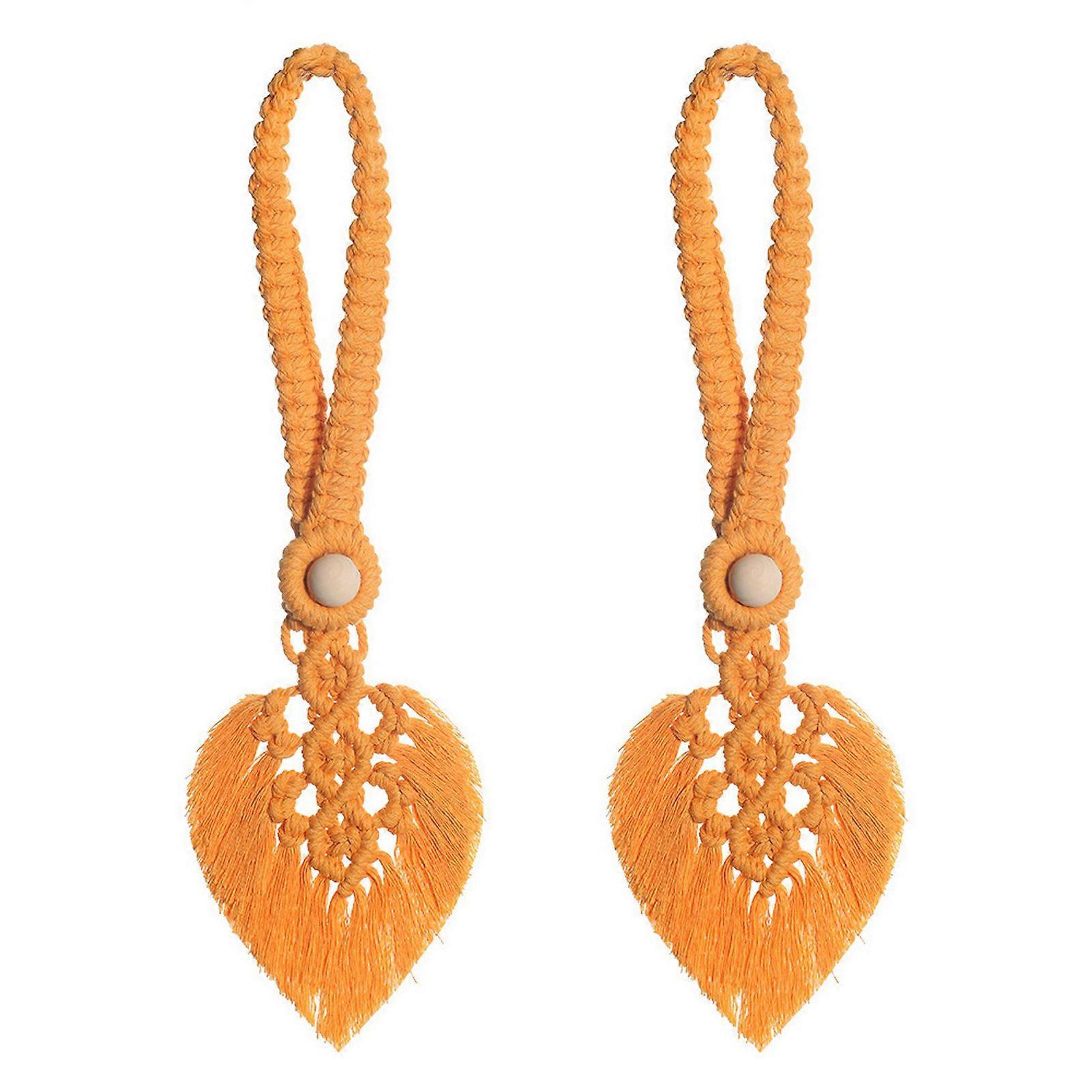 2 Pcs Curtain Ties Wooden Bead Braided Leaf Shape Tassel Bohemian Style Curtain Fastener Farmhouse Curtain Decoration Holdbacks Bedroom Draperies Tieb