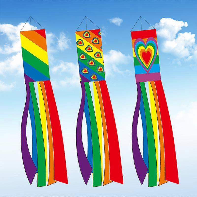 Rainbow Pendant Excellent Decorative Windpipe Flag Hanging Flag(3pack)