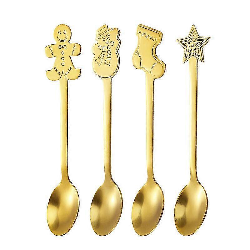 Set Of Four Christmas Coffee Spoons Four Patterns With Gift Box