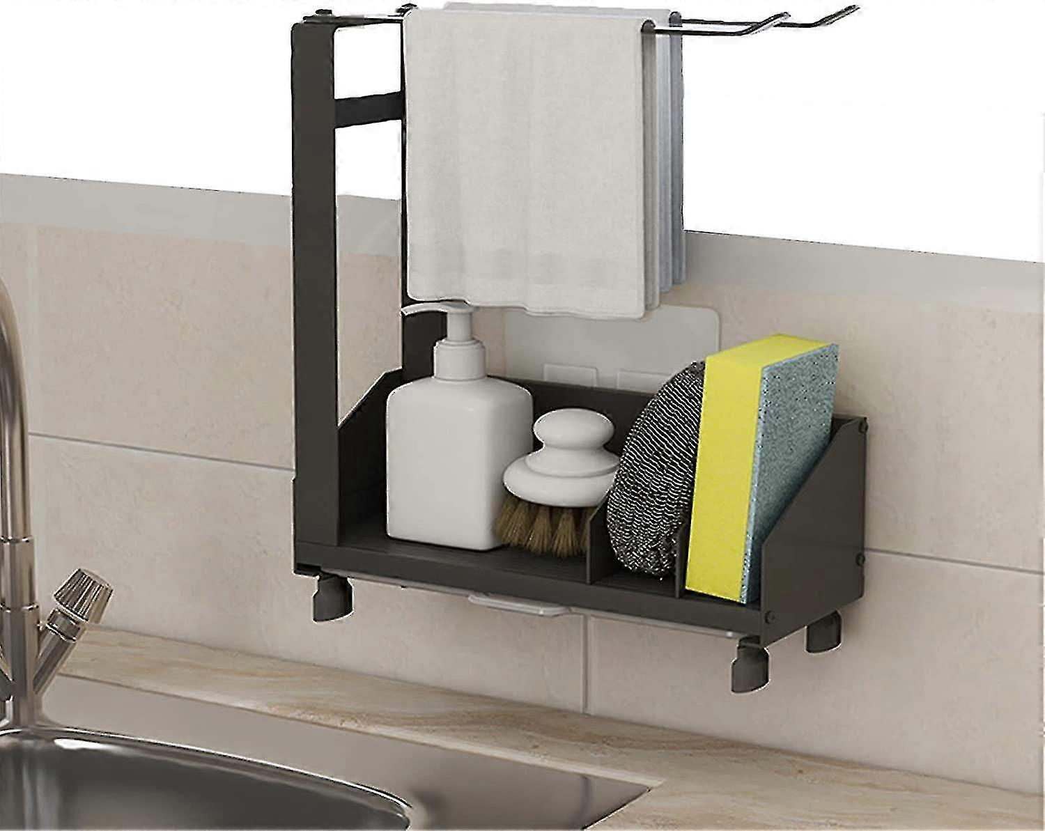 Sink Sponge Holder, Suction Cup Sponge Holder, Sink Storage With Towel Rack, Removable Tray, Adhesive  Countertop, Stainless Steel Sponge Holder, Rust