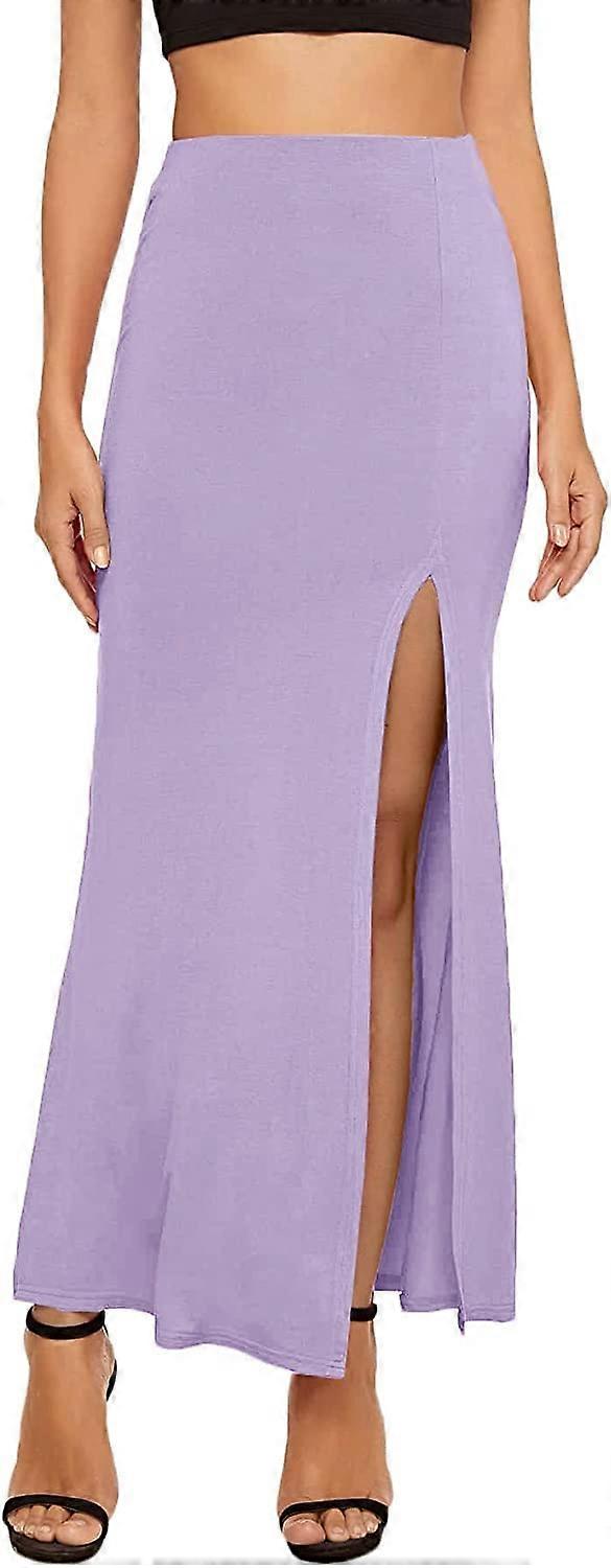 Women's Solid Color High Waist Side Split Maxi Skirt S-2XL