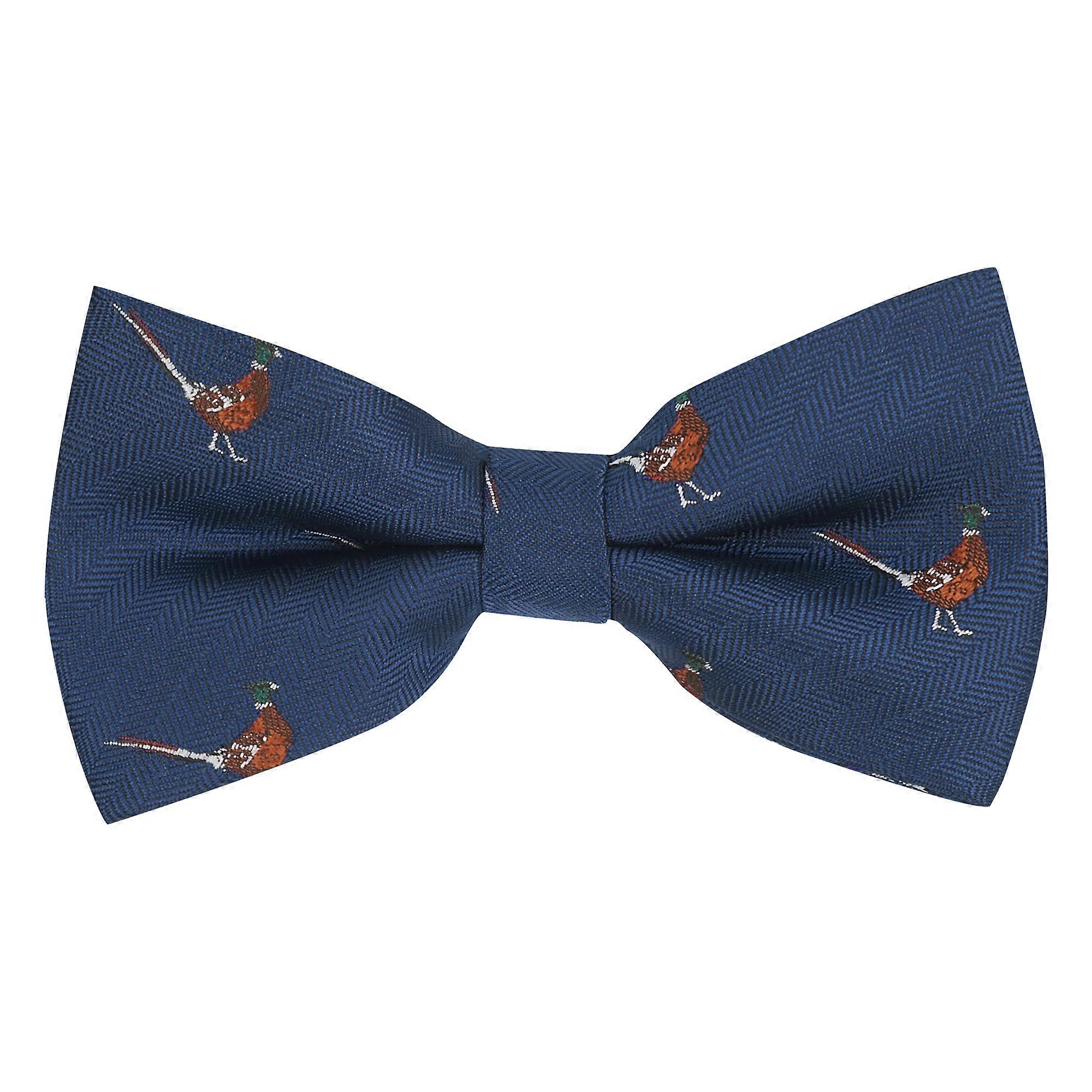 Navy Blue Herringbone Pheasant Bow Tie