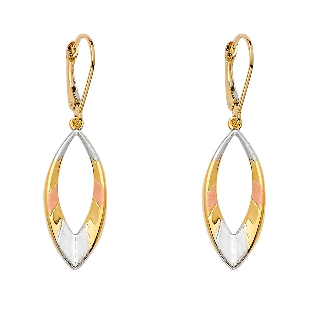 14k Yellow Gold White Gold and Rose Gold Oval Dangling Earrings 11x41mm Stud Earring for Women