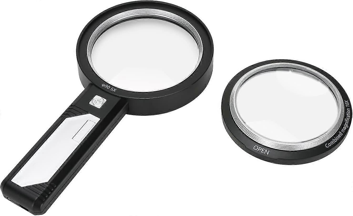 5x Lighted Reading Magnifier With 6 Led Lights 2 Uv Lamps Handheld Magnifier With 90mm Len