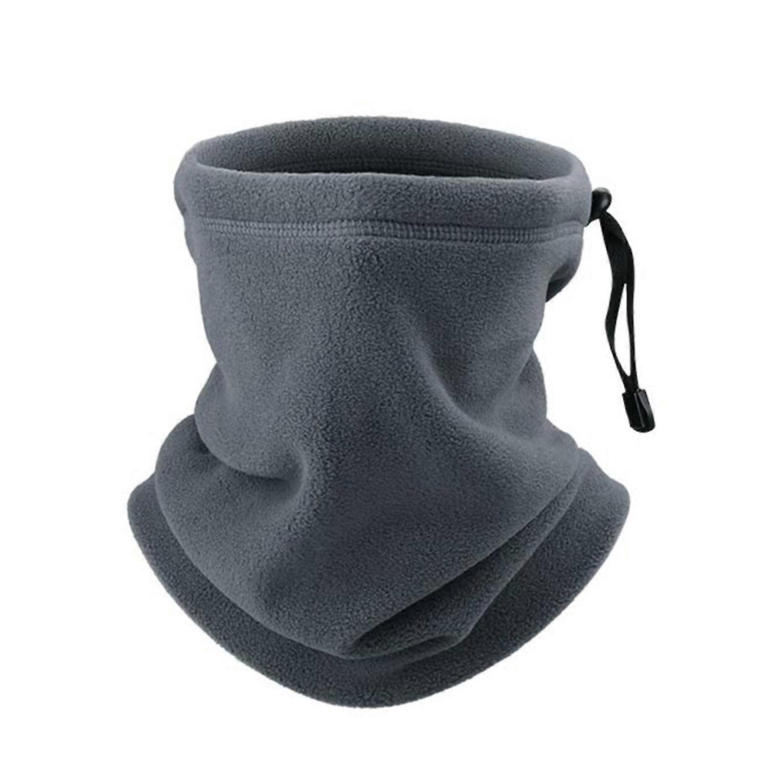 Soft Neck Warmer Gaiter Solid Color Drawstring Design Fleece Neck Gear For CyclingGrey