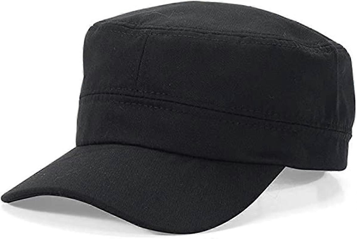 Adjustable Stylish Flat Top Twill Baseball Cap Head Circumference 22-23.6" (Black) - ya01