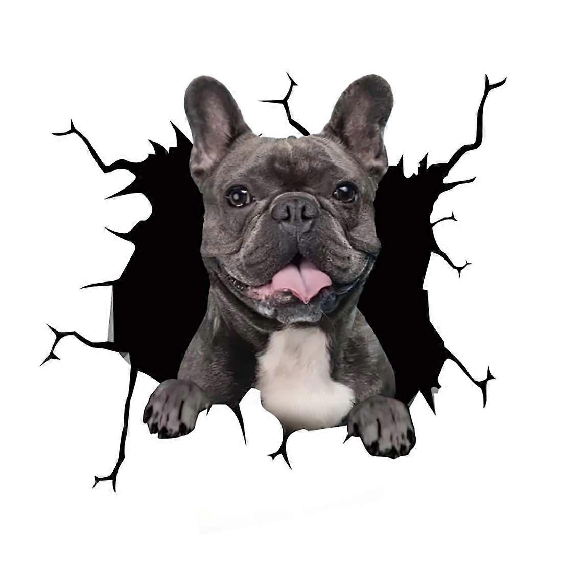 Car Stickers Motorcycle Puppy Broken Window 3D Products Simulation French Bulldog Sticker Vinyl Decals Personality, Car Rear