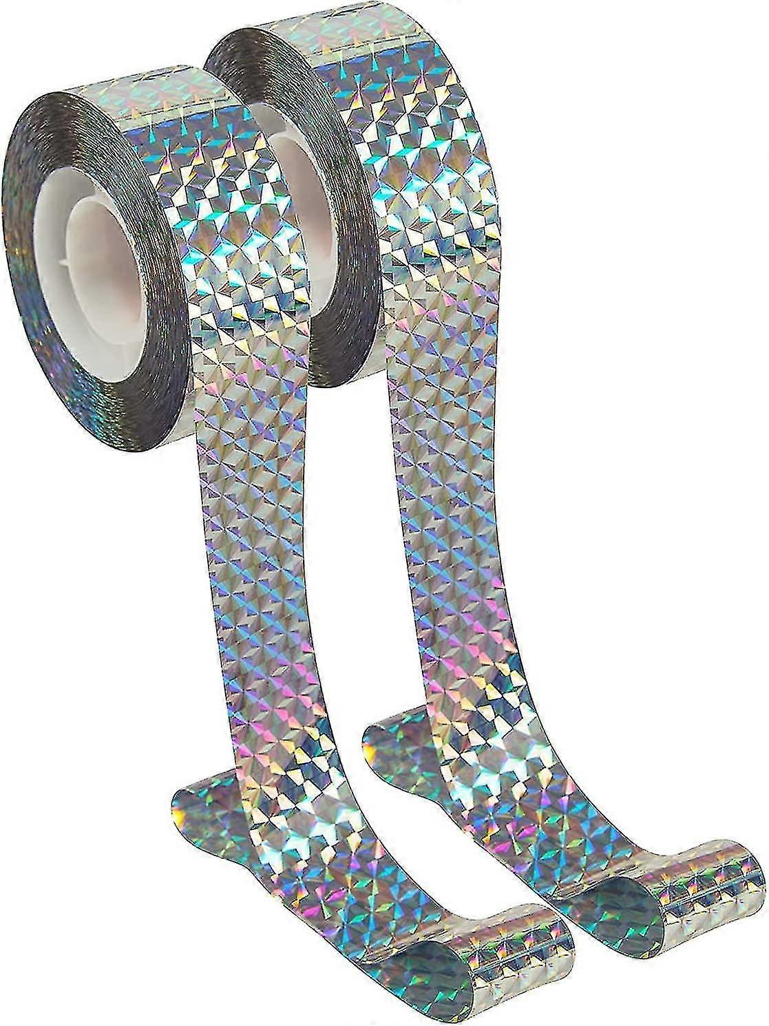 Bird Deterrent Reflective Tape,2 Rolls Bird Repellent Reflective Tape Double Sided Shiny Holographic Reflective Tape 80*2.4cm Jiujiuso