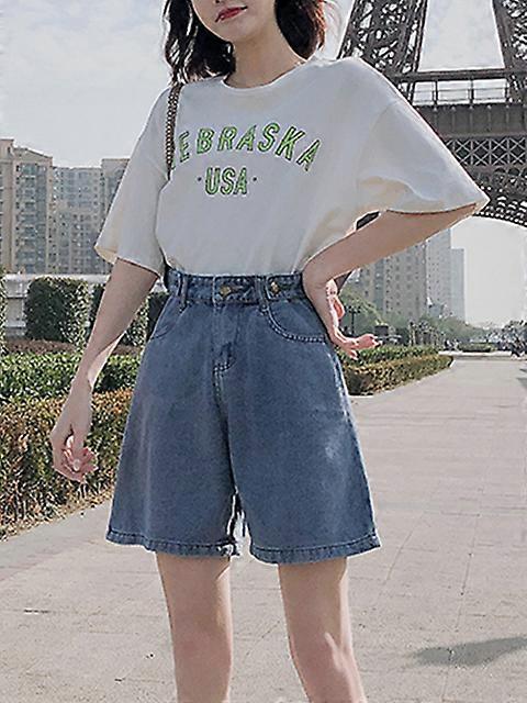 2022 الصيف الجديد للنساء زر واي الساق الجينز السراويل عارضة الإناث عالية الخصر فضفاض تناسب الأزرق الدنيم السراويل ملابس خارجية