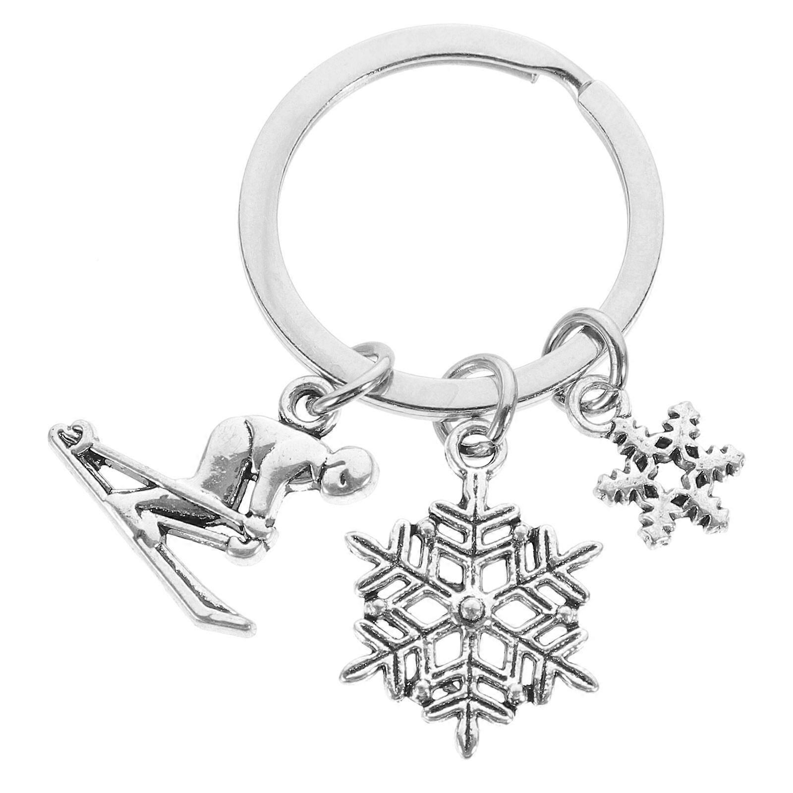 Snowflake Keychain Pendant Keychain Winter Sports Theme Keychain Metal Keychain