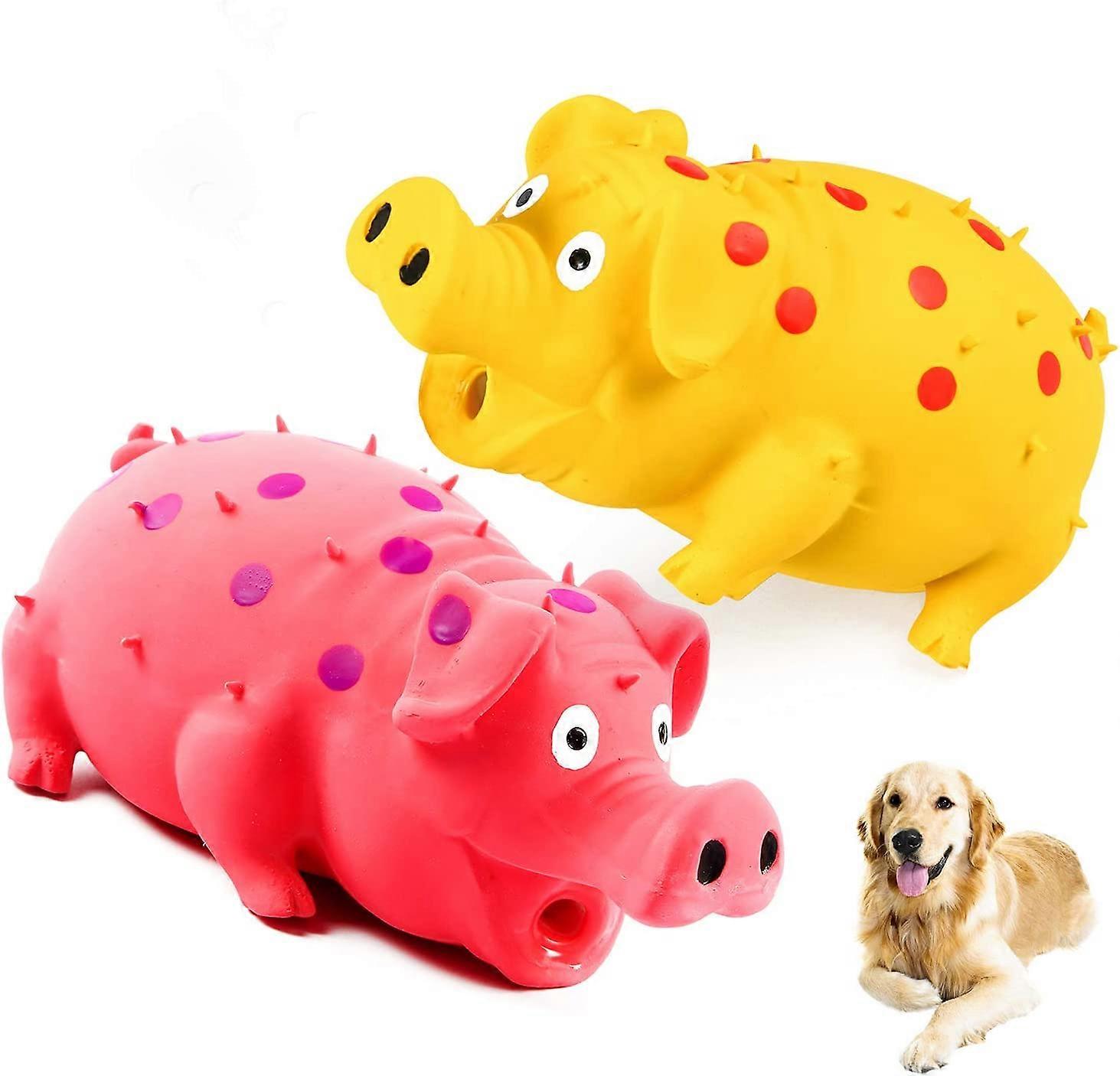 Squeaky Pig Dog Toys, 2 Pack Grunting Pig Dog Toy That Oinks Grunts for Small Medium Large Dogs, Durable Rubber Pig Squeaker Dog Puppy Chew Toys, Late