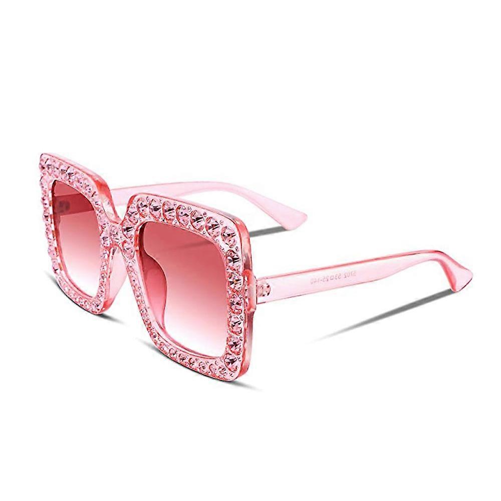 Frauen Sparkling Crystal Sonnenbrille Oversized Square Thick Frame