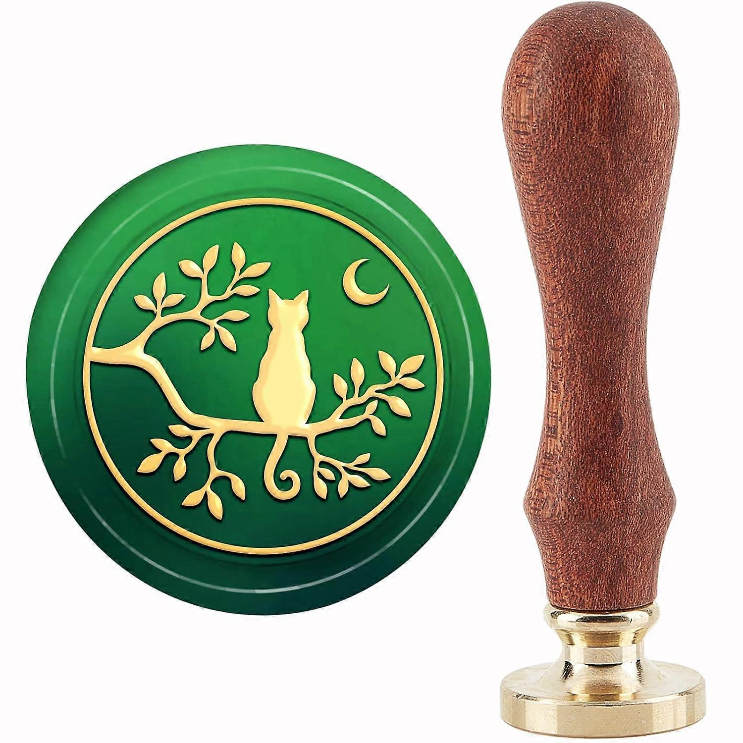 Brass Wax Seal Stamp with Handle for DIY Scrapbooking Cat Pattern 89x30mm