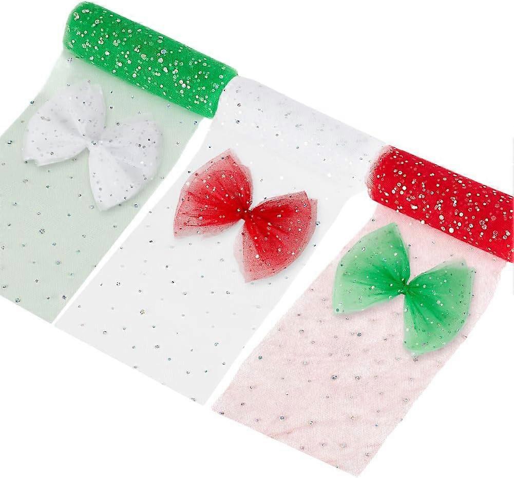 37.5 Yards Glitter Tulle Rolls 6 Inch(15cm) Red Green White Tulle Fabric Ribbons Sparkling Mesh Ribbons Netting Tulle Fabric Spools for Christmas Day 