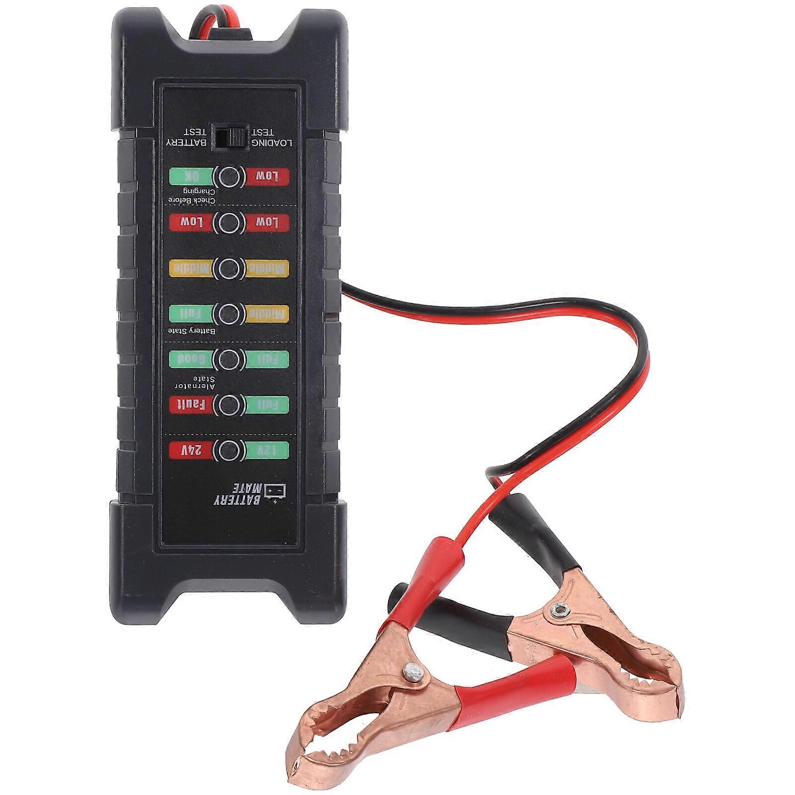 12V/24V Car Battery Tester Battery Mate Alternator State Digital Tester LED Lights Display Diagnostic Tool with Clip (Black)