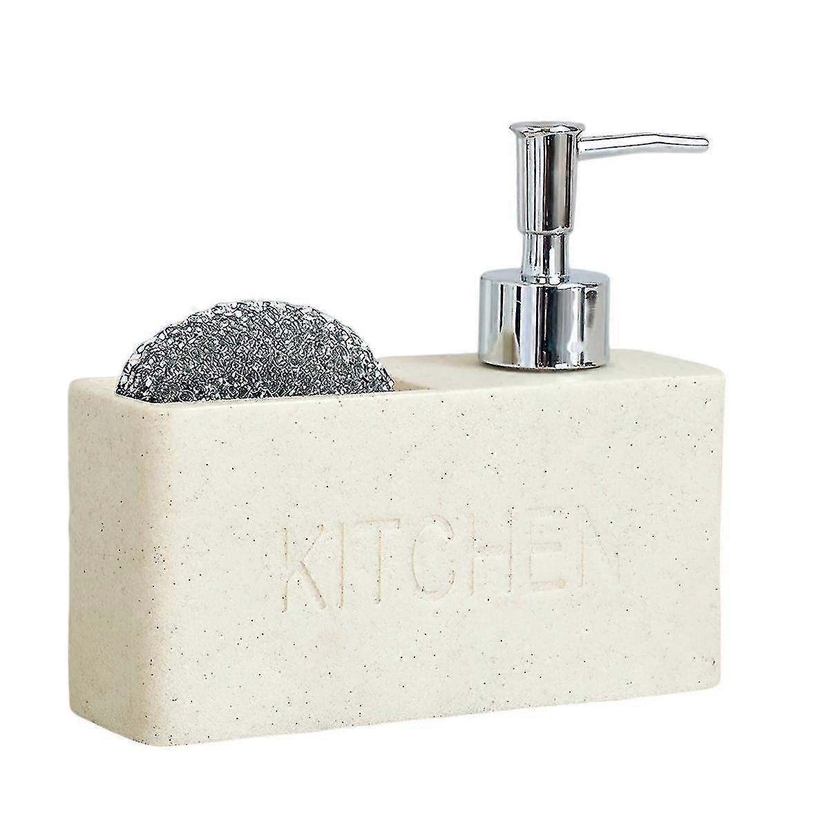 スポンジホルダー付きキッチンソープディスペンサー、キッチンシンク用液体ディスペンサーセットを洗い流す(ブラック、ホワイト、ホワイト大理石、サンドイエロー) - momo