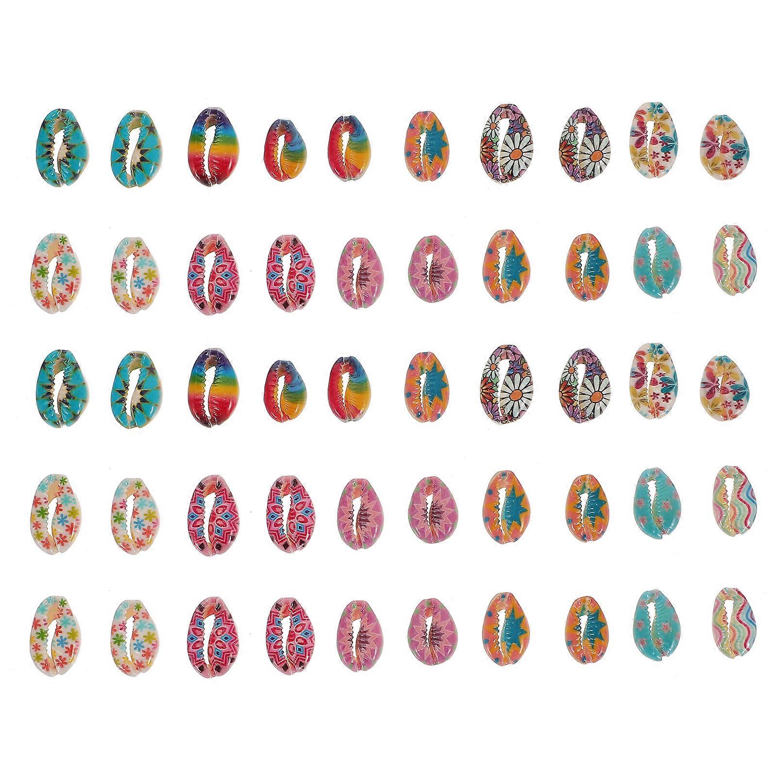 50Pcs DIY κέλυφος ζωηρόχρωμο μενταγιόν εκτύπωσης κρέμεται φέτα διακόσμηση κοσμήματα αξεσουάρ για τις γυναίκες κυρίες βραχιόλι αστράγαλο (μπλε ροζ)