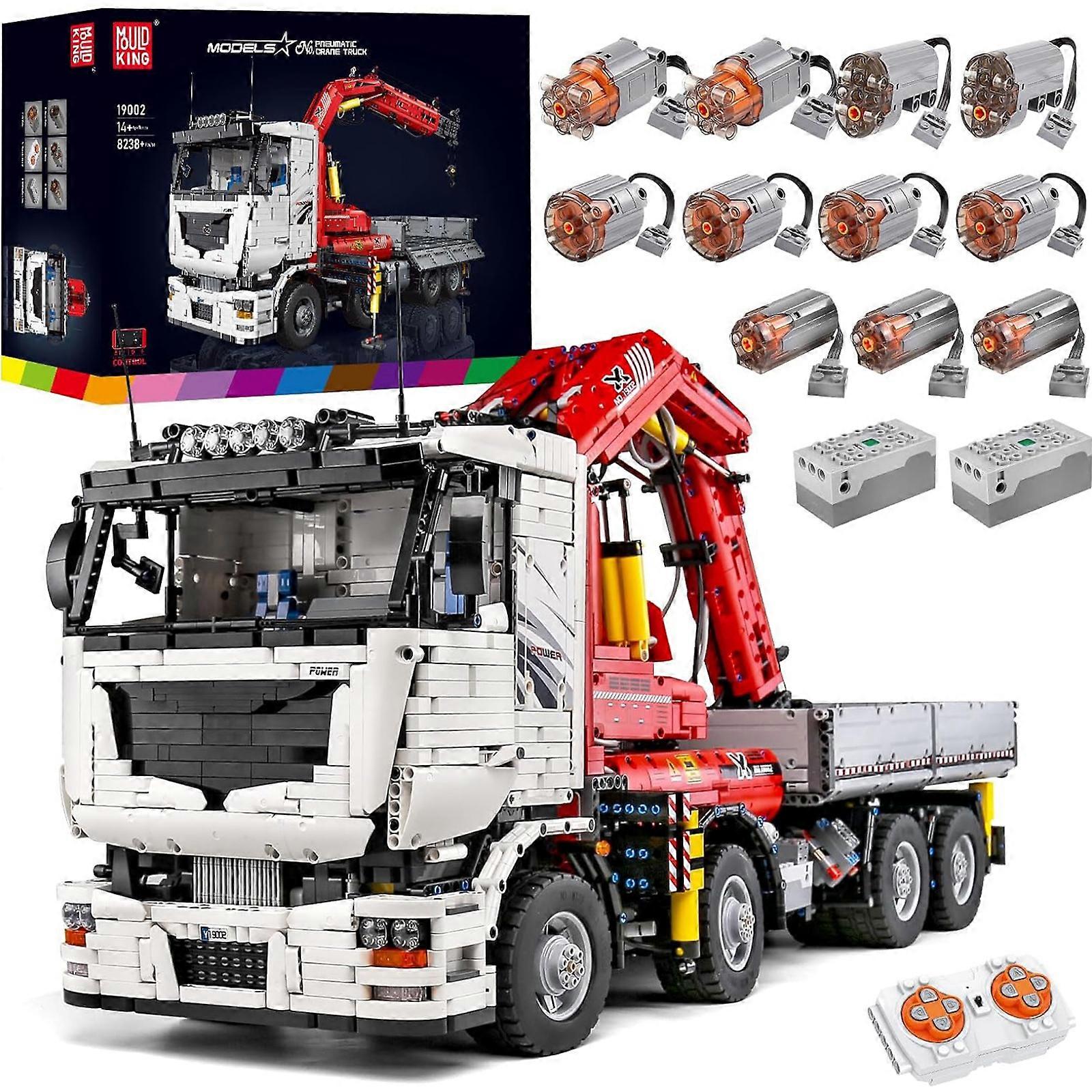 Mould King Technology Crane Truck Model, MOC-8800 Pneumatic Truck with Remote Control and Motors, 8238 Pieces Large Clamping Blocks Construction Set f