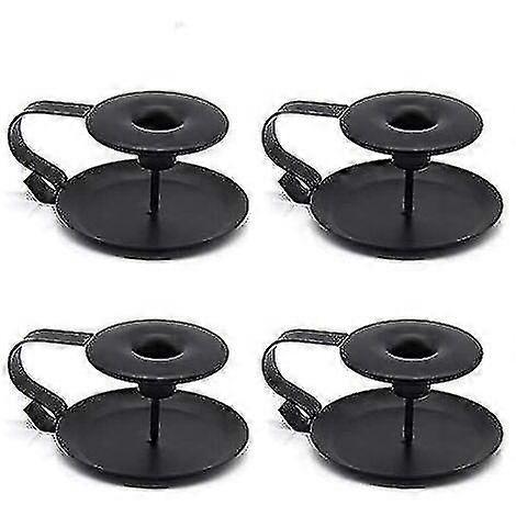 Set Of 4 Black Taper Candle Holders