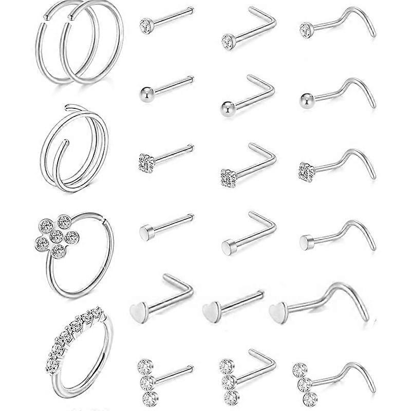 23Pcs Nose Studs Stainless Steel Nose Rings Studs Piercing Jewelry