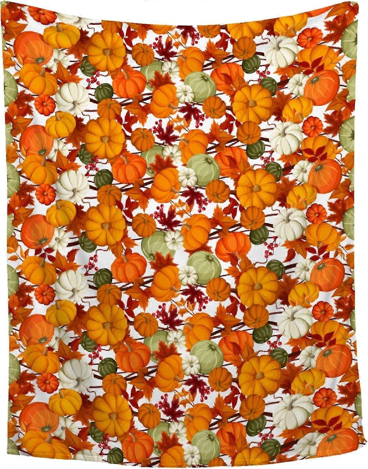 Fall Throw Blanket - Pumpkin Maple Leaf Autumn Blanket - Thanksgiving Fall Decor Gift - Ultra Plush Cozy Lightweight Thanksgiving Pumpkin Blanket for
