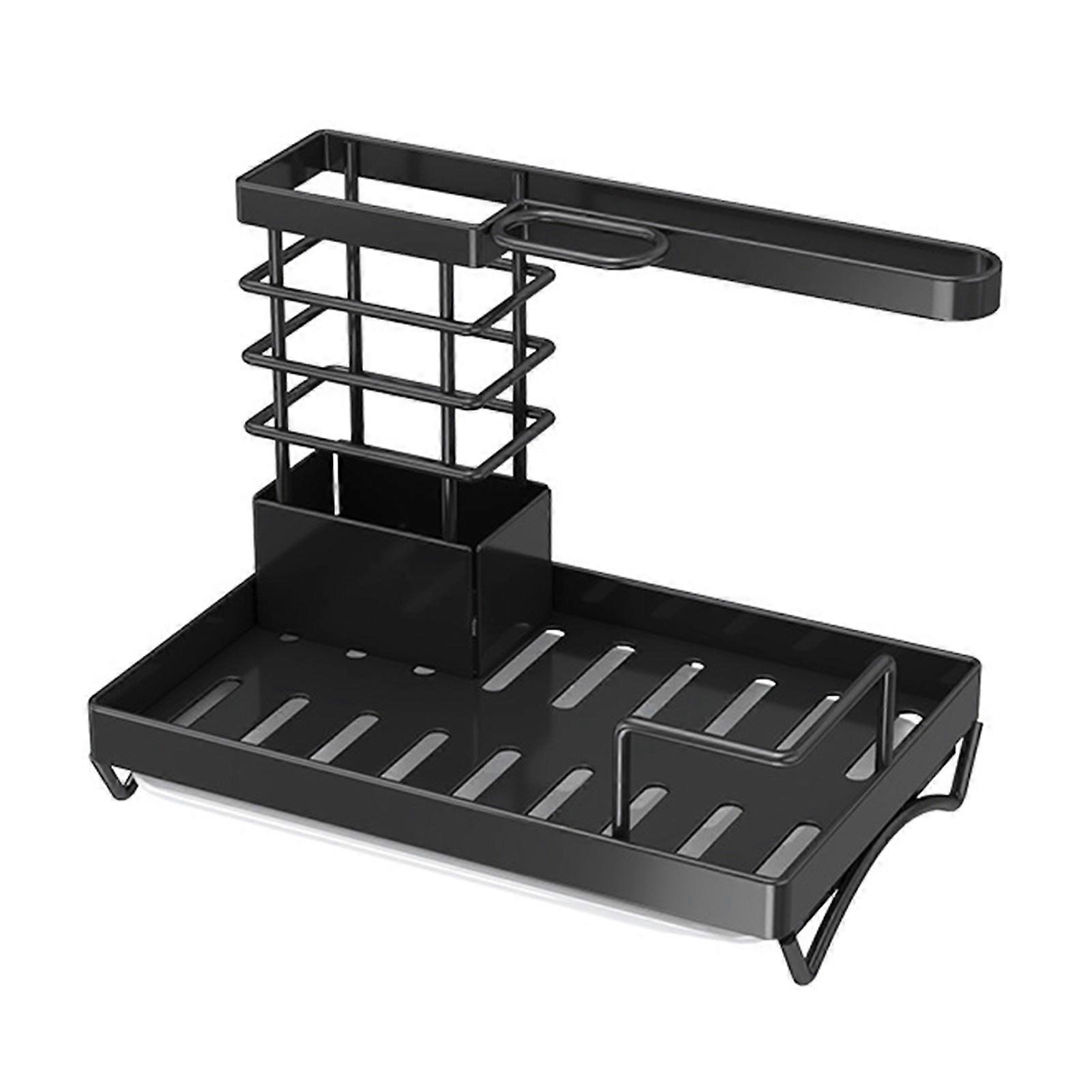 Kitchen Countertop Drain Rack Rust-Resistant Strong Load-bearing Multipurpose Storage Rack Sponge Holder with Removable Drain Tray