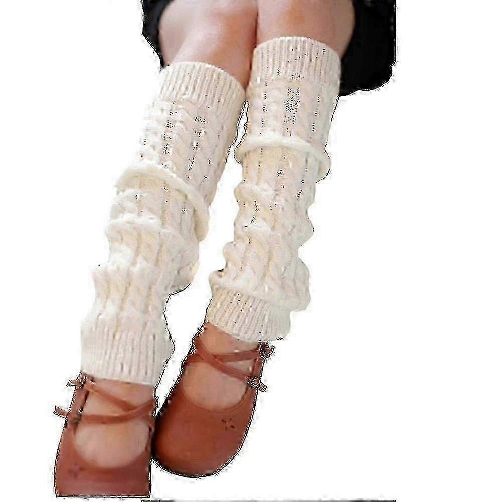 Ankg Knitted Leg Cable Knitted Crochet High Leg Sock Boot For