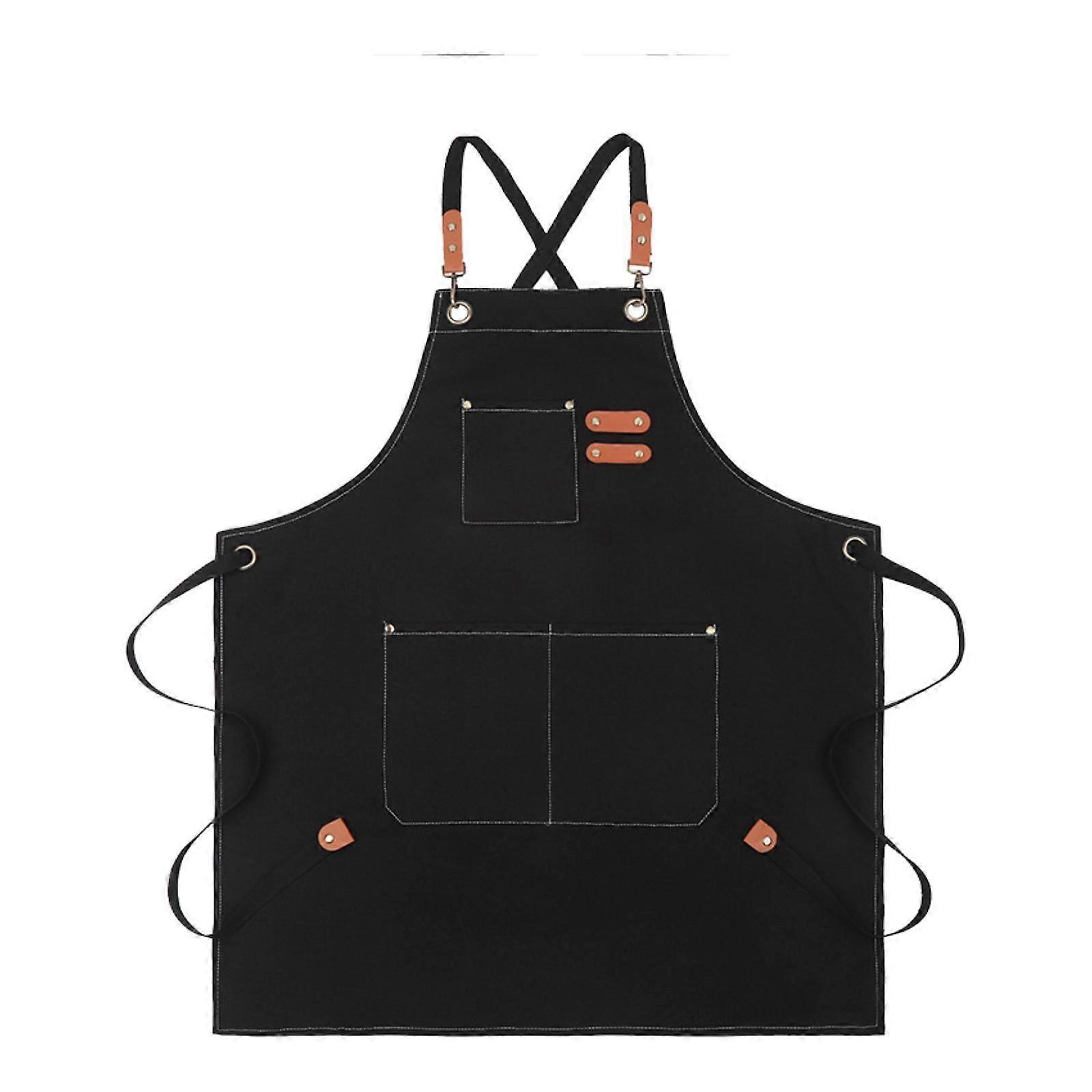 Canvas Apron Versatile Adjustable Strap Work Apron for Painting Salon Waiter black