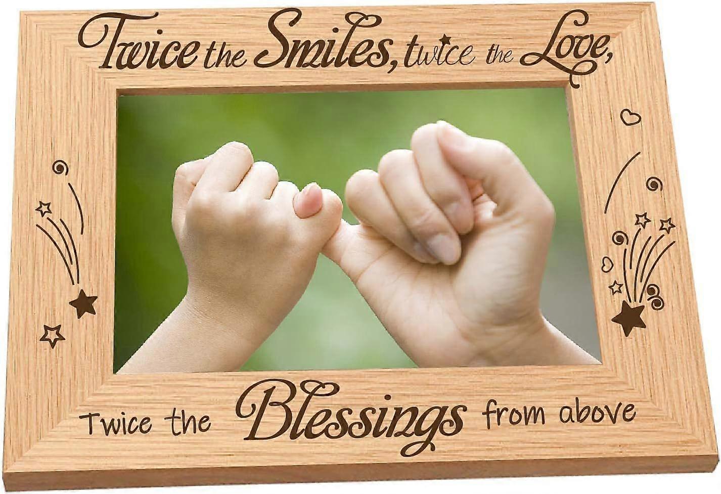 Engraved Frame Twice The Smiles Picture Photo Frame Natural Twice The Love Twice The Blessings From Above Tabletop 4" x 6" Horizontal for Pregnant Mom