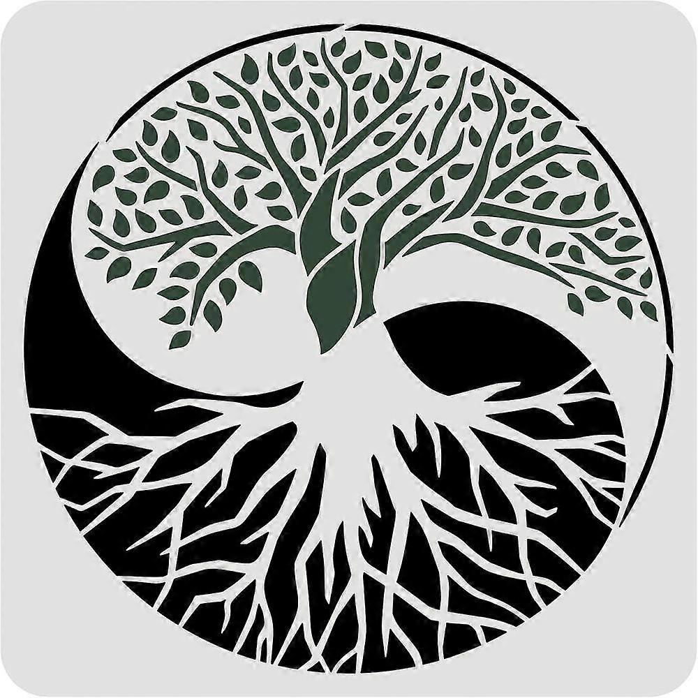 1pc Large Plastic Reusable Drawing Painting Stencils Templates for Painting on Scrapbook Fabric Tiles Floor Furniture Wood Square Tree of Life Pattern